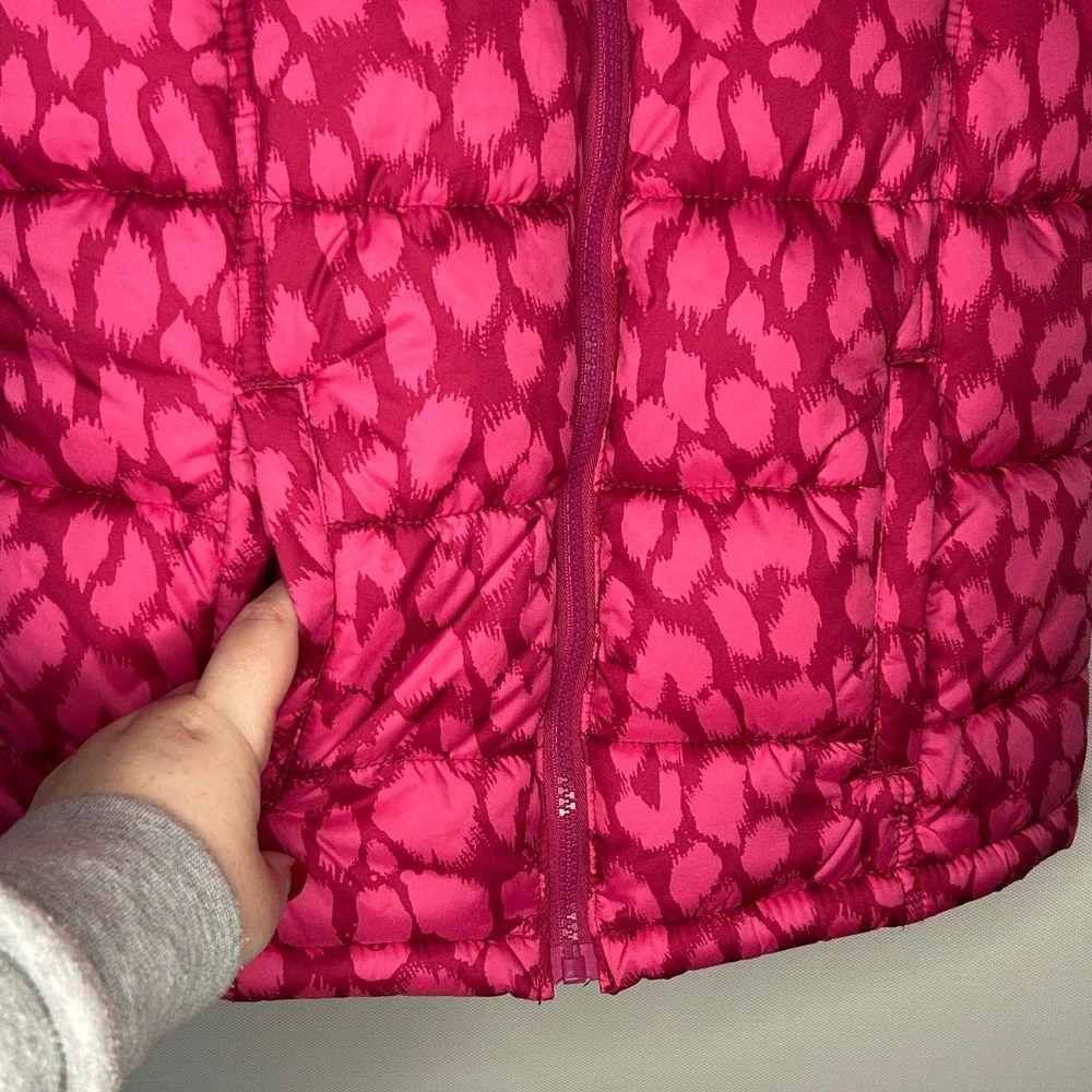 Old Navy Girls XL 14 Cheetah Pink Puffer Vest Fleece Lined Full Zip Quilted Fall